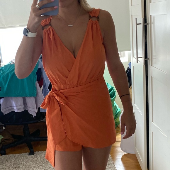 Zara Orange Tied Wrap Jumpsuit, size small - Picture 2 of 4